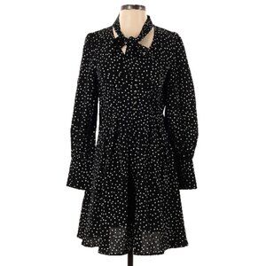 CISTAR M Black White Polka Dot Bow Tie Dress Large